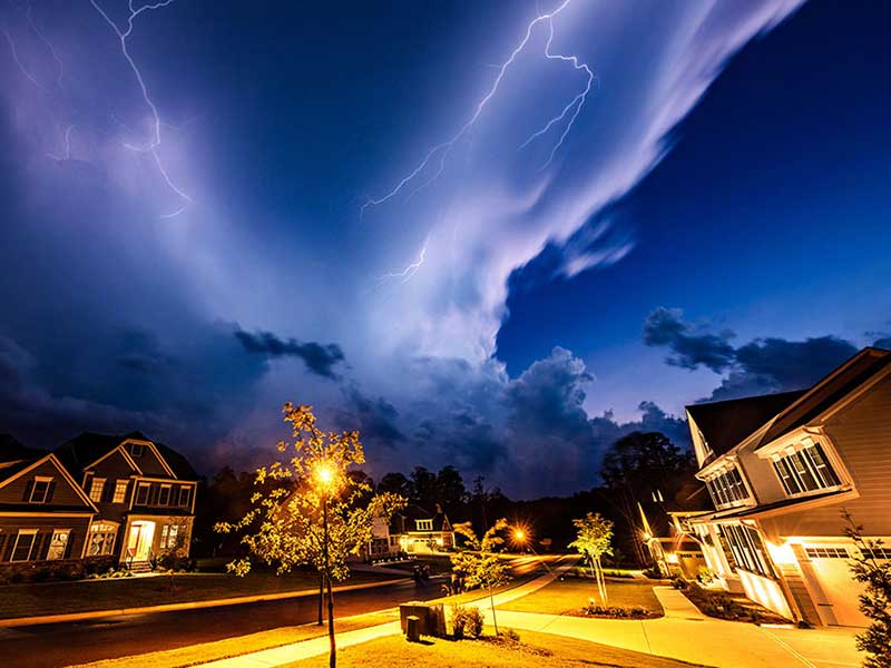 Neighborhood during a severe thunderstorm